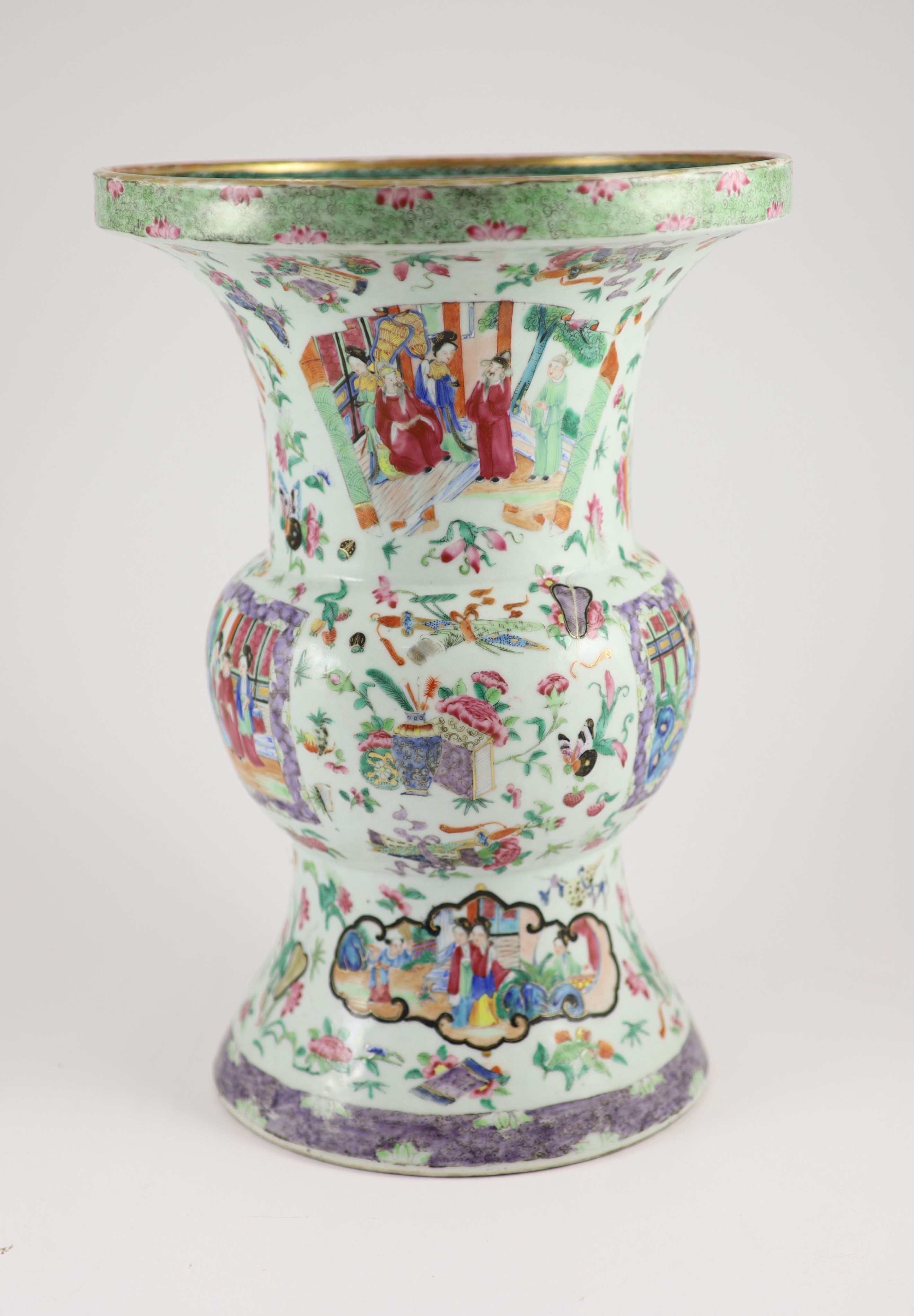 A Chinese famille rose zun-shaped vase, mid 19th century 38 cm high, hairline star crack to base